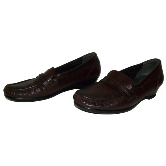 SAS Tri-Ad Comfort Shoes Womens 8.5N Oxblood Brown Leather Loafers Slip-On Heel - Picture 3 of 16